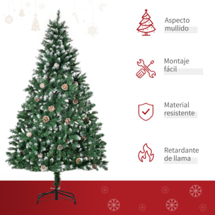 HOMCOM árbol de Navidad Artificial Ø90x180 cm con 1111 Puntas de PVC y 59 Piñas con Ramas Apertura Automática Base Plegable y Soporte de Acero para Interiores Verde