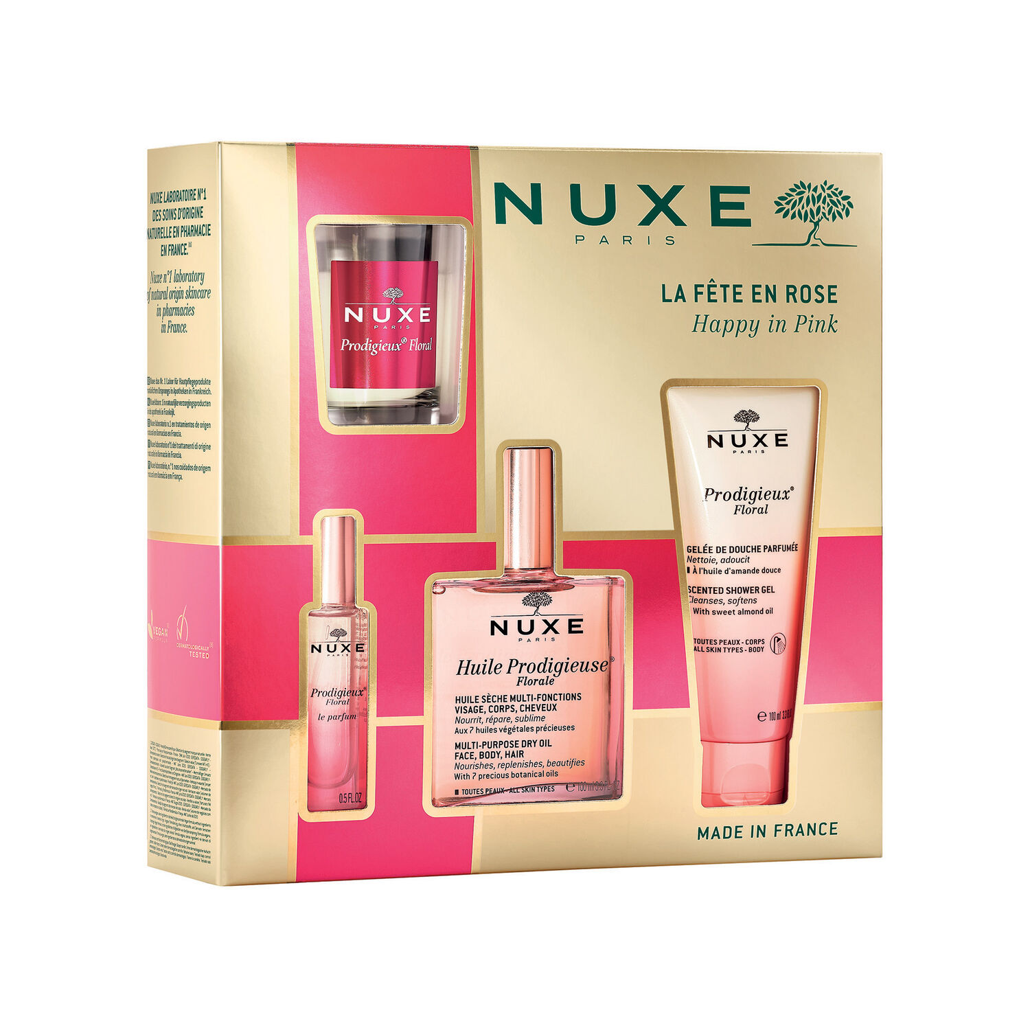 PRODIGIEUX® Floral - Coffret La Fête en rose - Huile Prodigieuse® Florale 100ml + 3 Produits