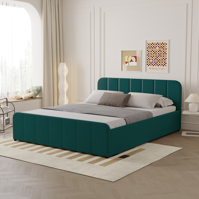Lit avec coffre de rangement 160x200cm en velours vert KANSAS