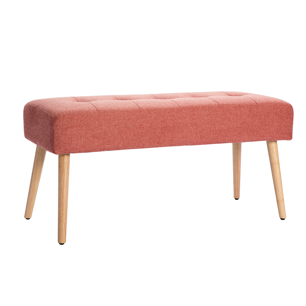 Banc scandinave capitonné en tissu effet velours texturé terracotta et bois clair L96 cm GUESTA