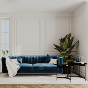 Ensemble canapé et fauteuil en velours bleu 3 places - Gatsby