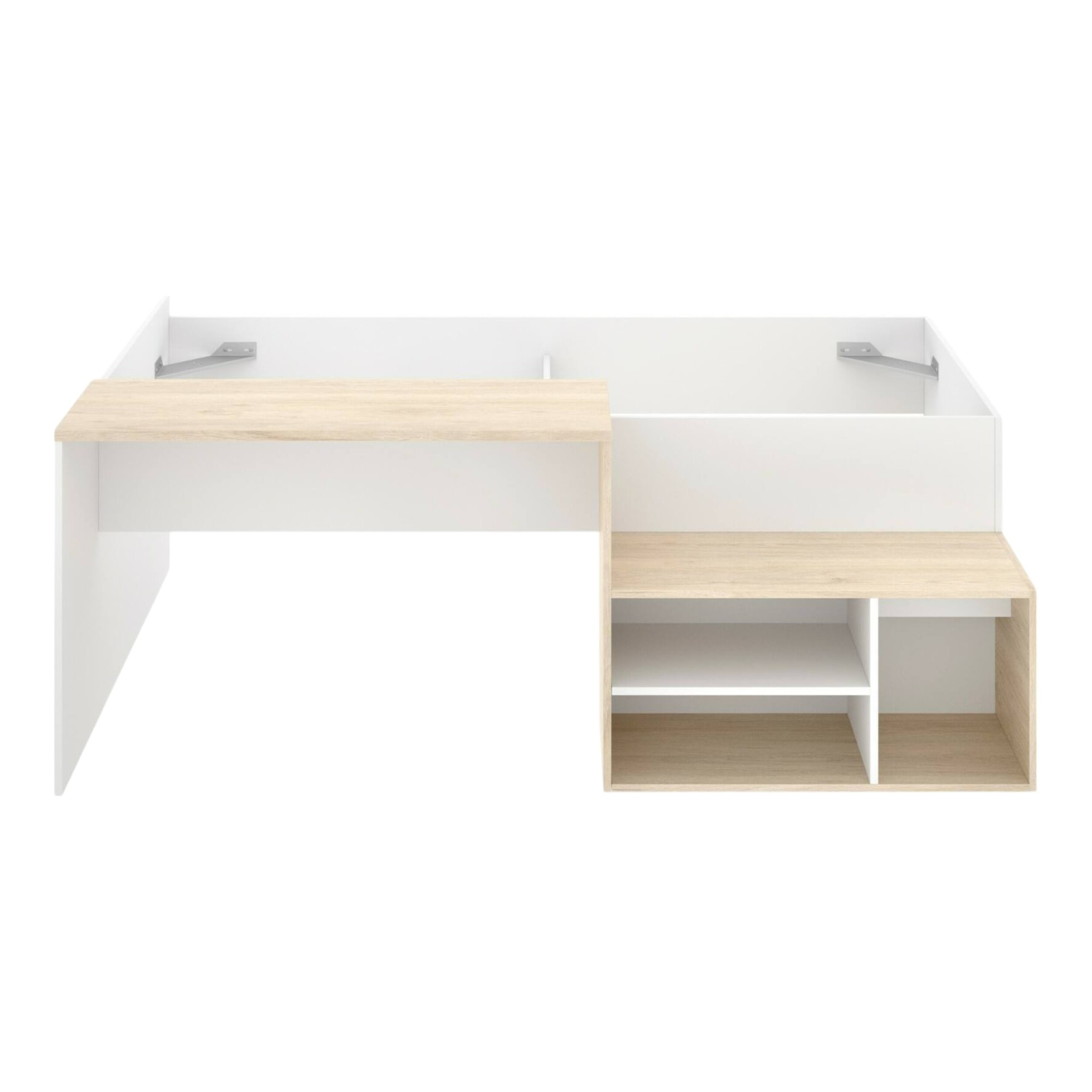 Letto per bambini Cervino, Lettino singolo per cameretta, Set con scrivania e scaffali, 195x134h73 cm, Bianco e Rovere