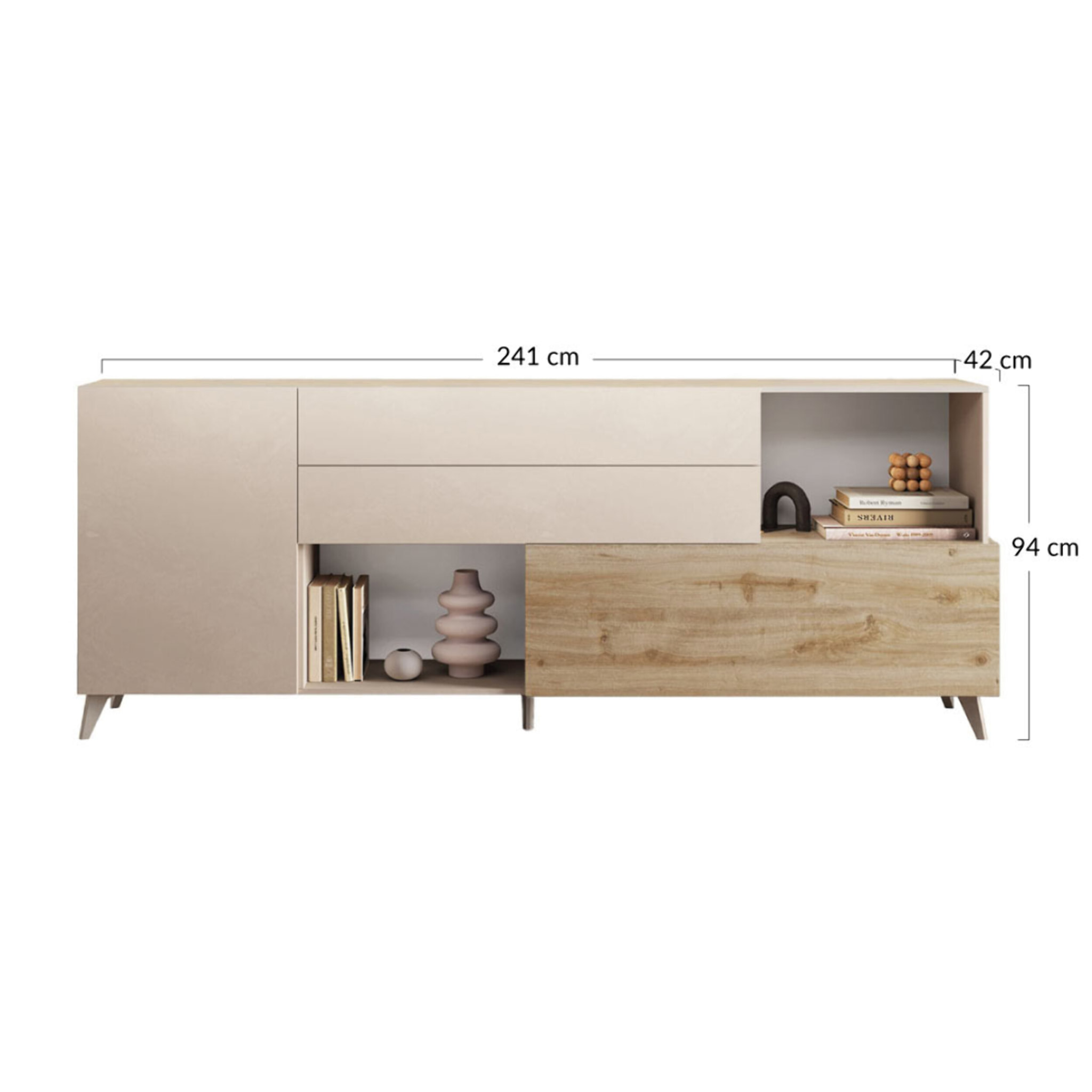 Estelle - buffet bas - 2 portes et 2 tiroirs - 241 cm - Blanc / Beige