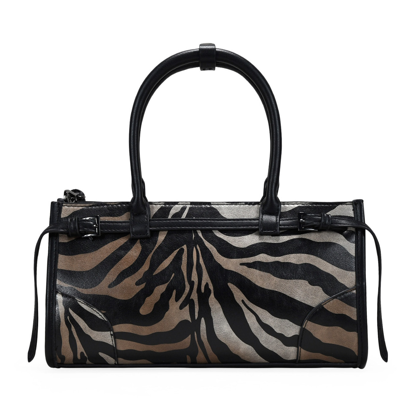 Bolso de mano cebra con cinturón y hebillas