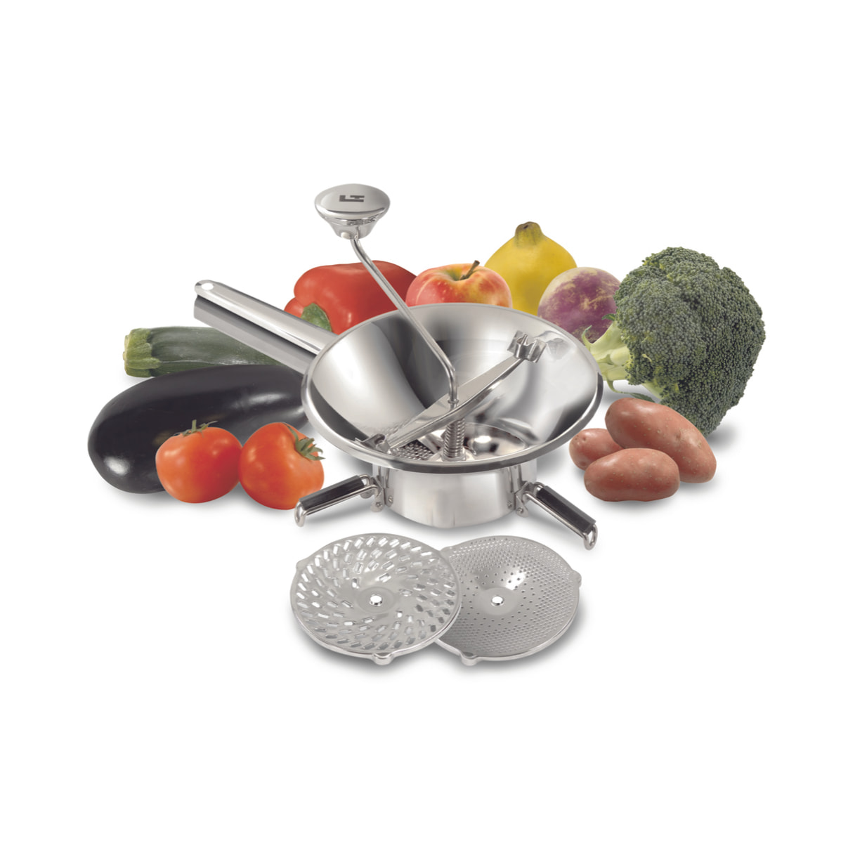 Moulin passe-légumes Ø 22 cm inox - 3 grilles - Pack La Bonne Graine