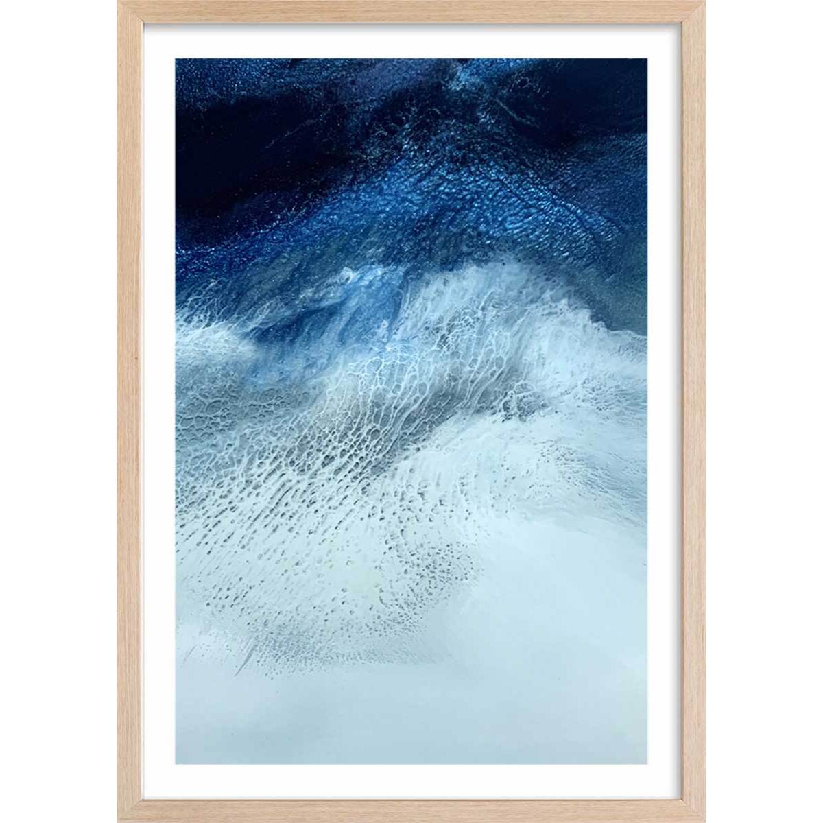 Poster bleu rivage Affiche + cadre en bois - Chêne