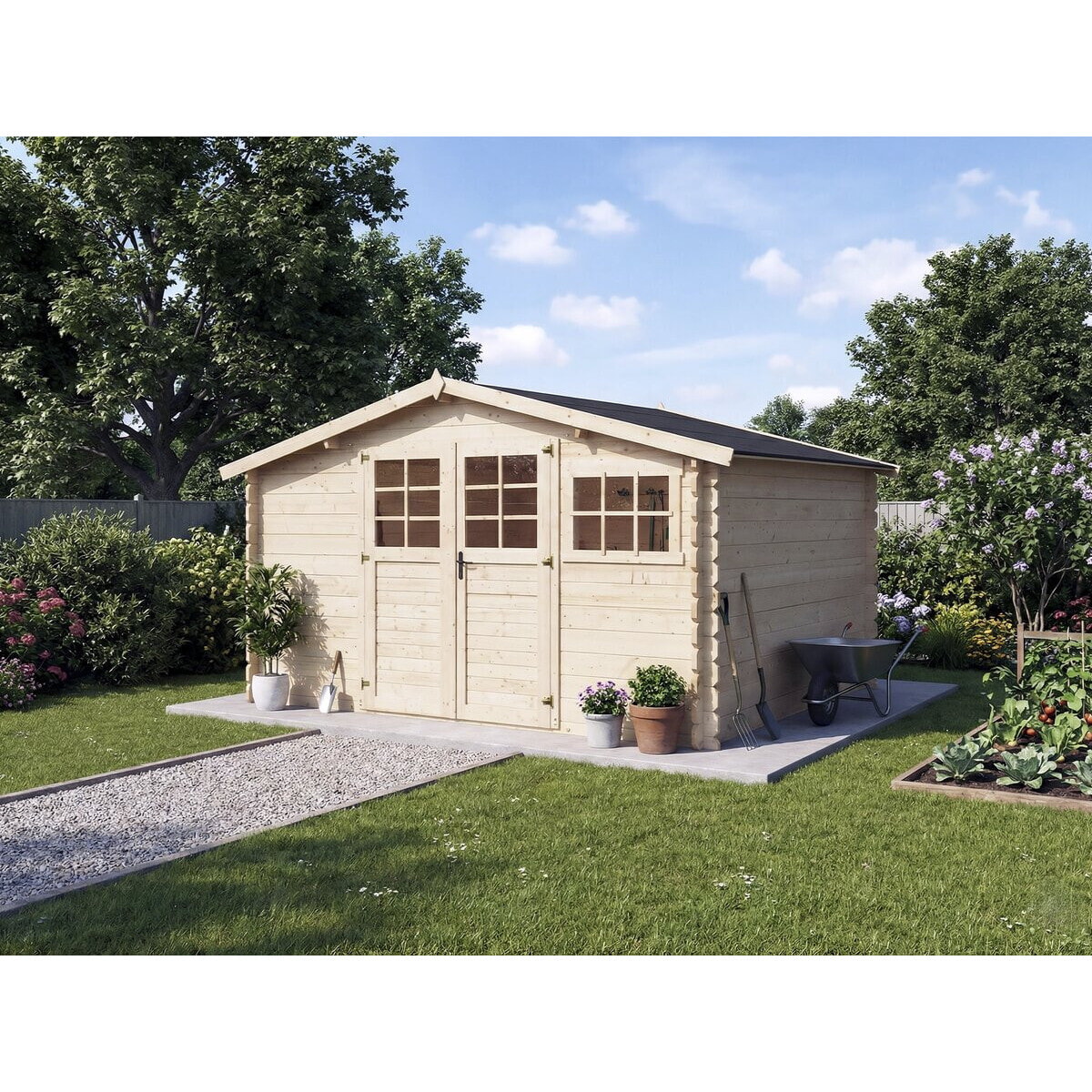 Abri de jardin en bois "Clairval" - 416 x 301 x 218 cm - 12.53 m² - 28 mm