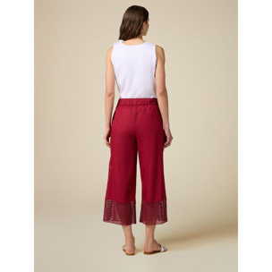 Oltre - Pantalones cropped con aplicaciones de macramé - Burgundy