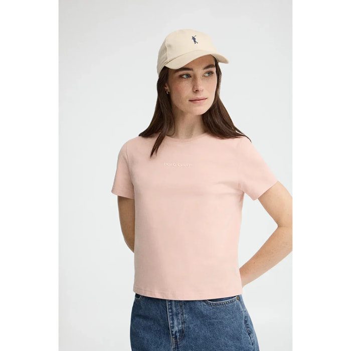 Maglietta rosa pallido a maniche corte e fit dritto con logo in gomma Polo Club