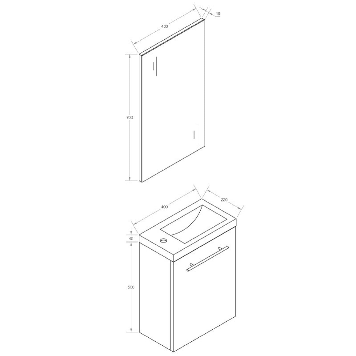 Ensemble meuble lave main 40 cm gris Aquapixo