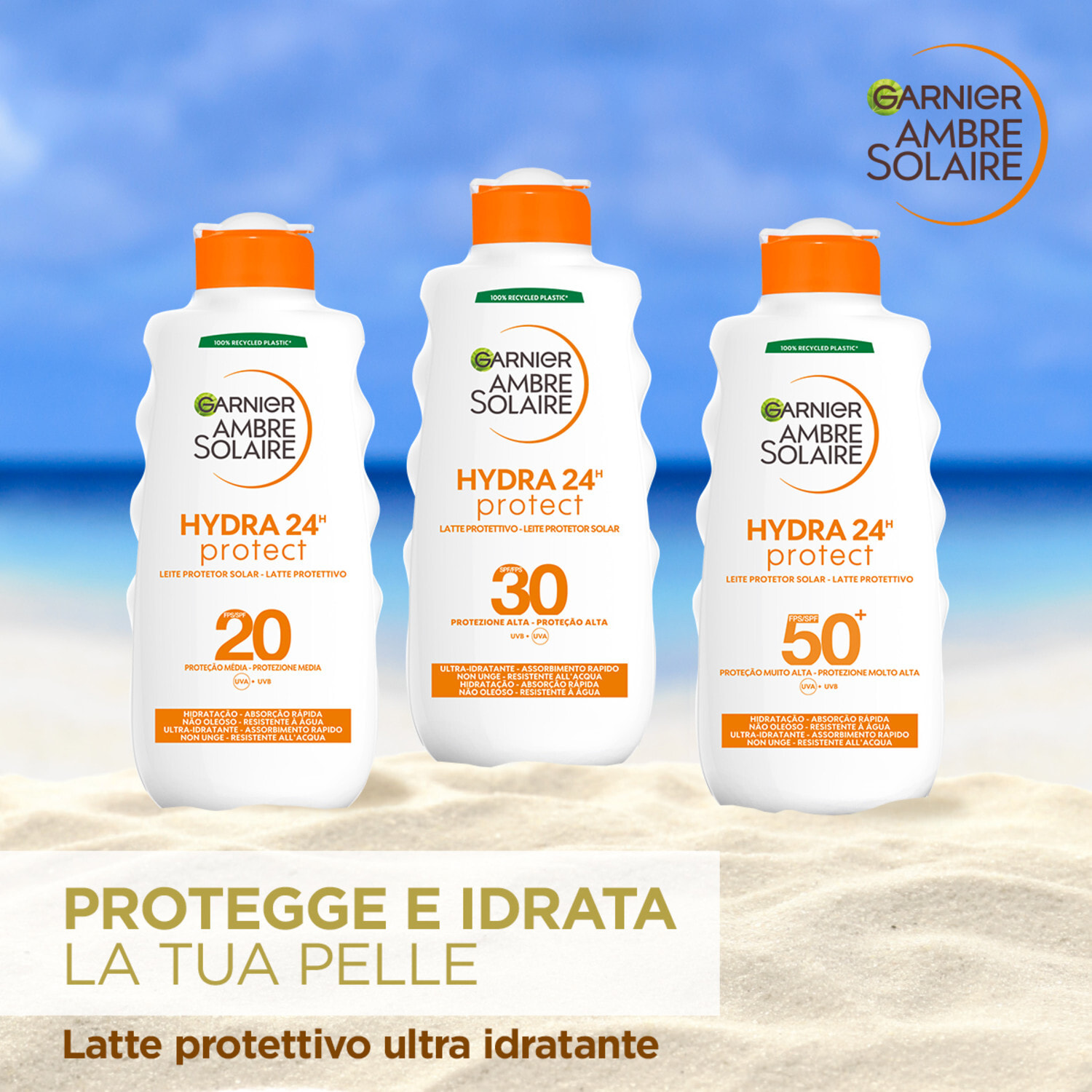 2x Latte Solare Protettivo SPF 20 Ambre Solaire Hydra 24h Protect Ultra Idratante a Protezione Media - 2 Flaconi da 200ml