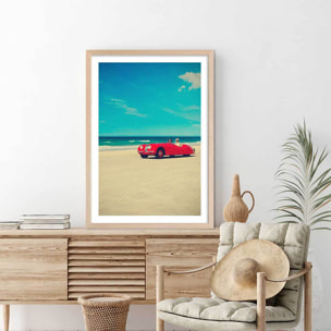 Poster red car Affiche + cadre en bois - Chêne
