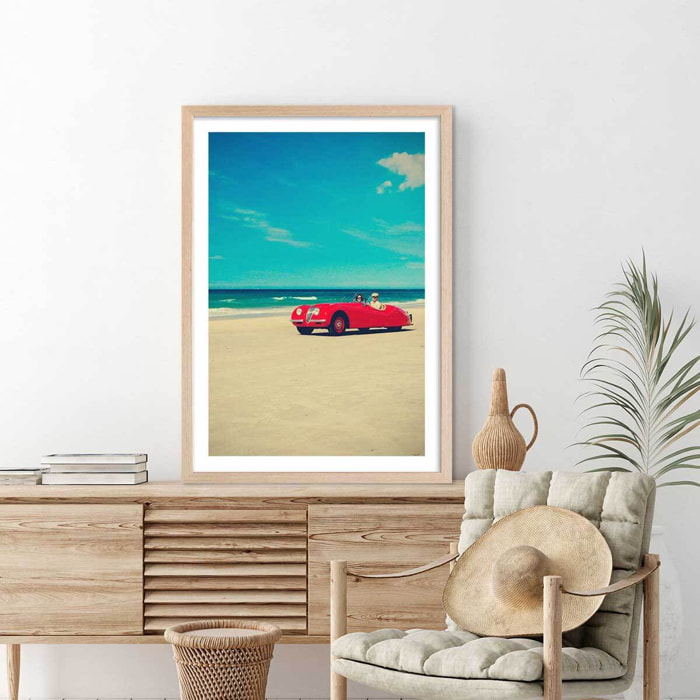 Poster red car Affiche + cadre en bois - Chêne