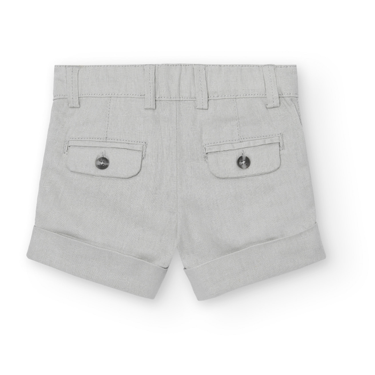 Bermudas niño, lino liso, cierre botón, color beige piedra
