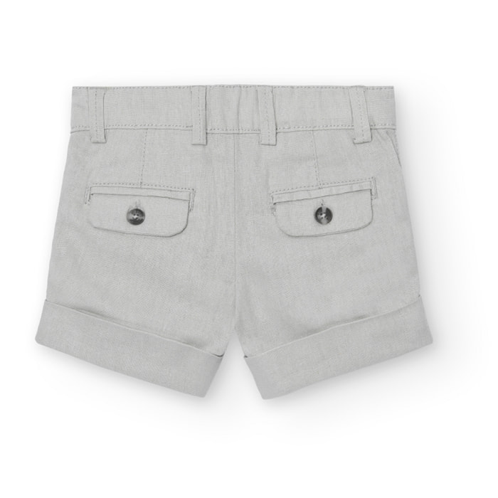 Bermudas niÃ±o, lino liso, cierre botÃ³n, color beige piedra