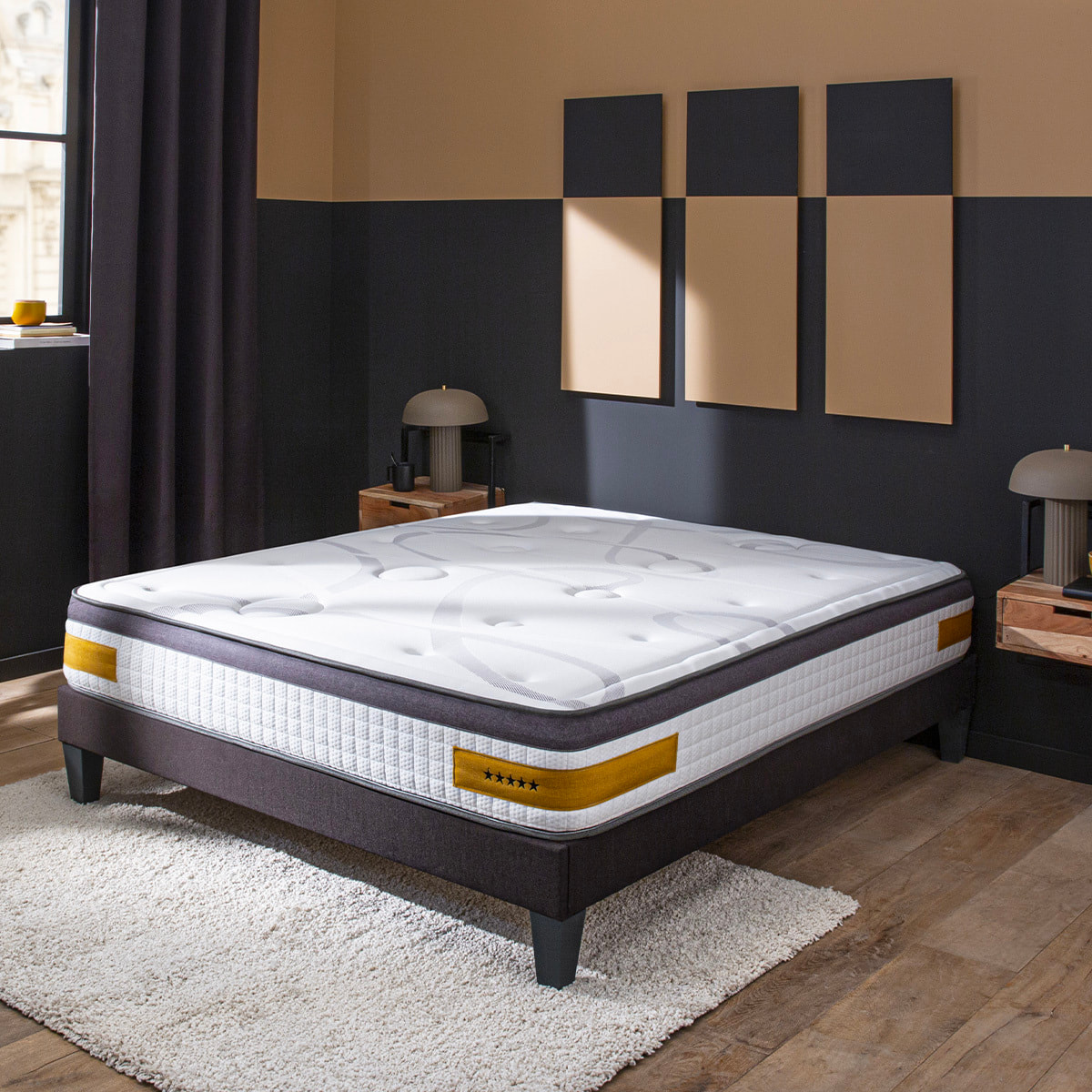 Ensemble Matelas Copenhague & Sommier KIT15, 24 cm, Technologie tri-lattes, Soutien Ferme, Aération Optimale