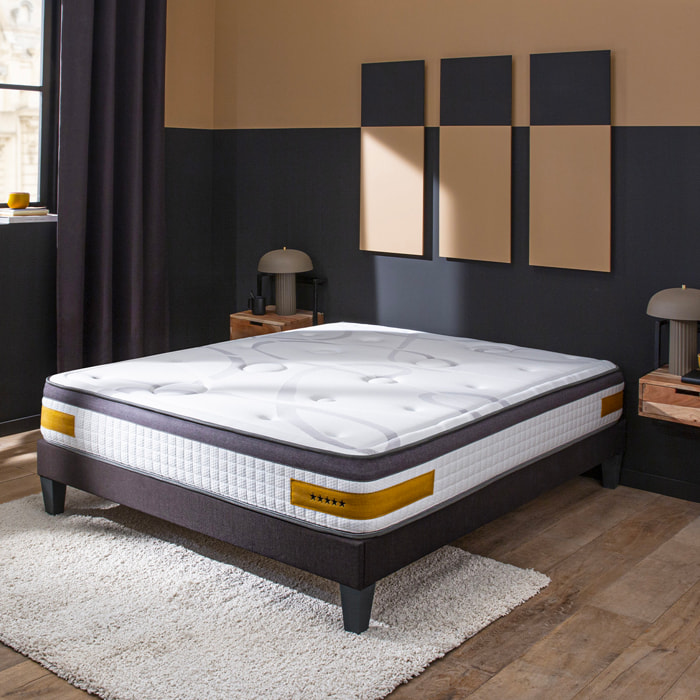 Ensemble Matelas Copenhague & Sommier KIT15, 24 cm, Technologie tri-lattes, Soutien Ferme, Aération Optimale