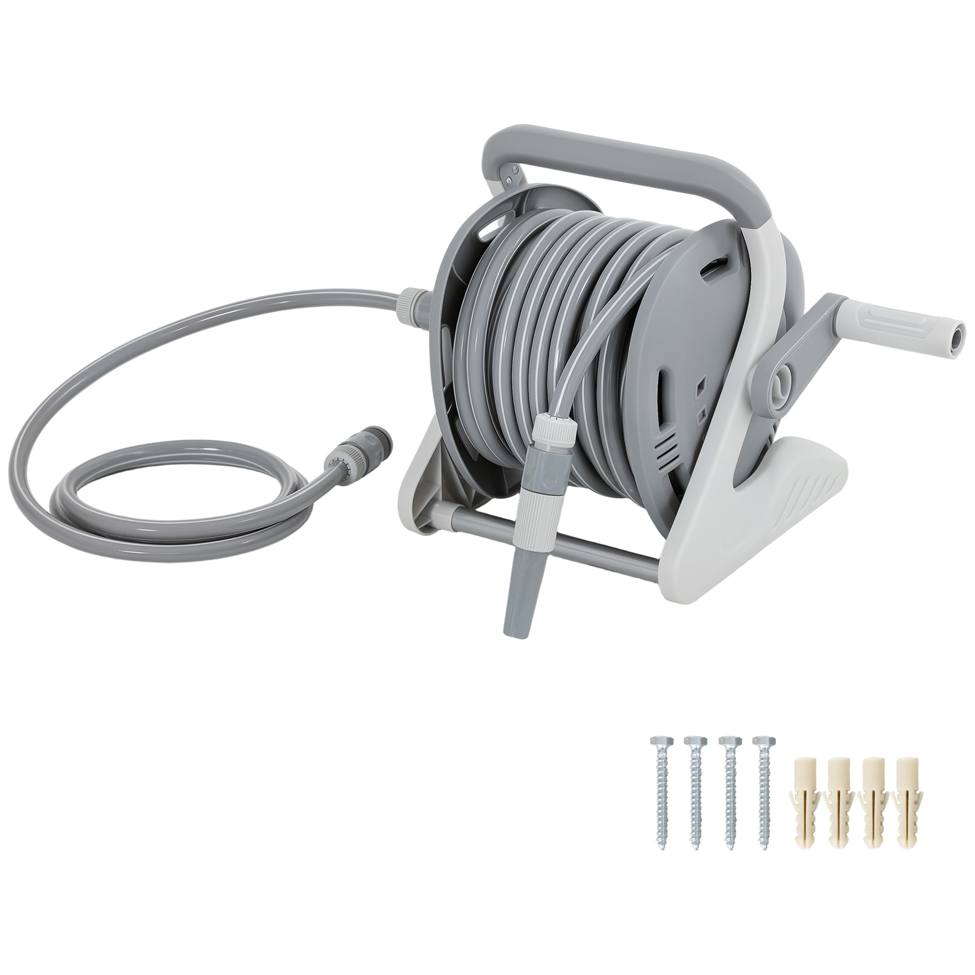 Dévidoir mural portable 2 en 1 enrouleur auto tuyau 20+2m lance arrosage 2 modes