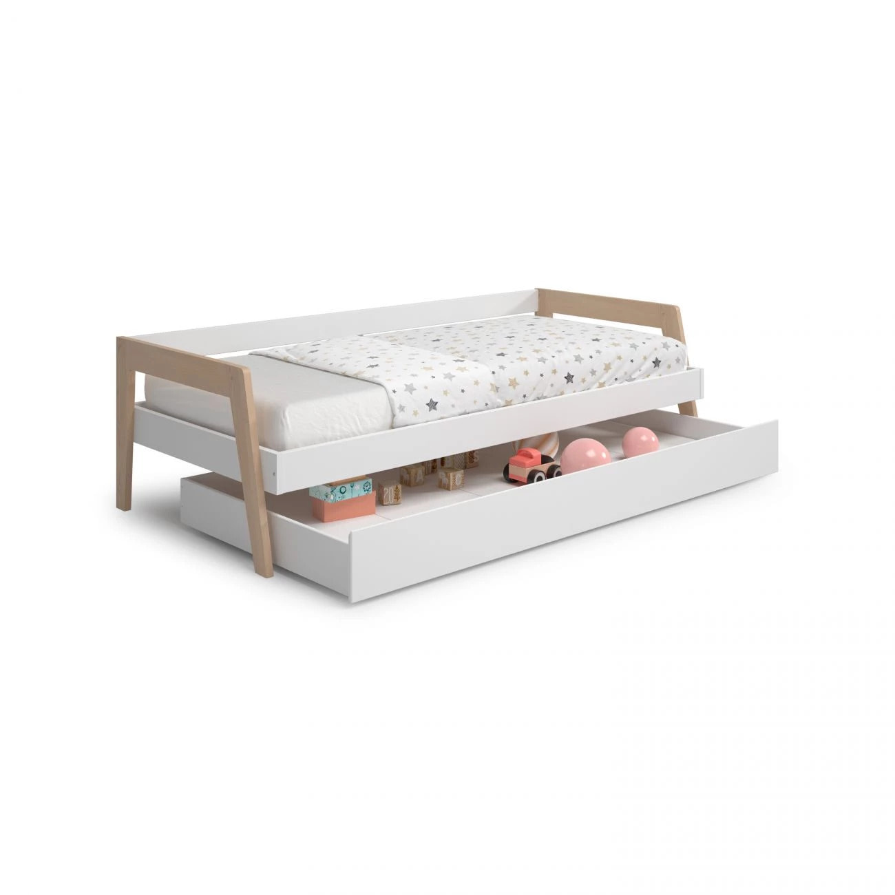 Cama doble juvenil Misty Haze Blanco - Oak Soft