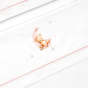 Triptico Cuna Estampado Oso Luna Estrellas + Broche Bco/Rosa