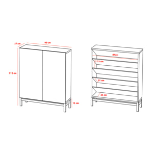 Zapatero Lofoten melamina roble dorado puertas impresión vallado 112x90x27cm