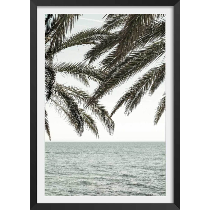 Poster plage tropicale secrète Affiche + cadre en bois - Noir