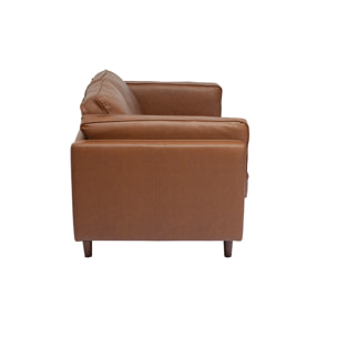 Canapé vintage 2 places cuir marron et bois foncé BRADLEY