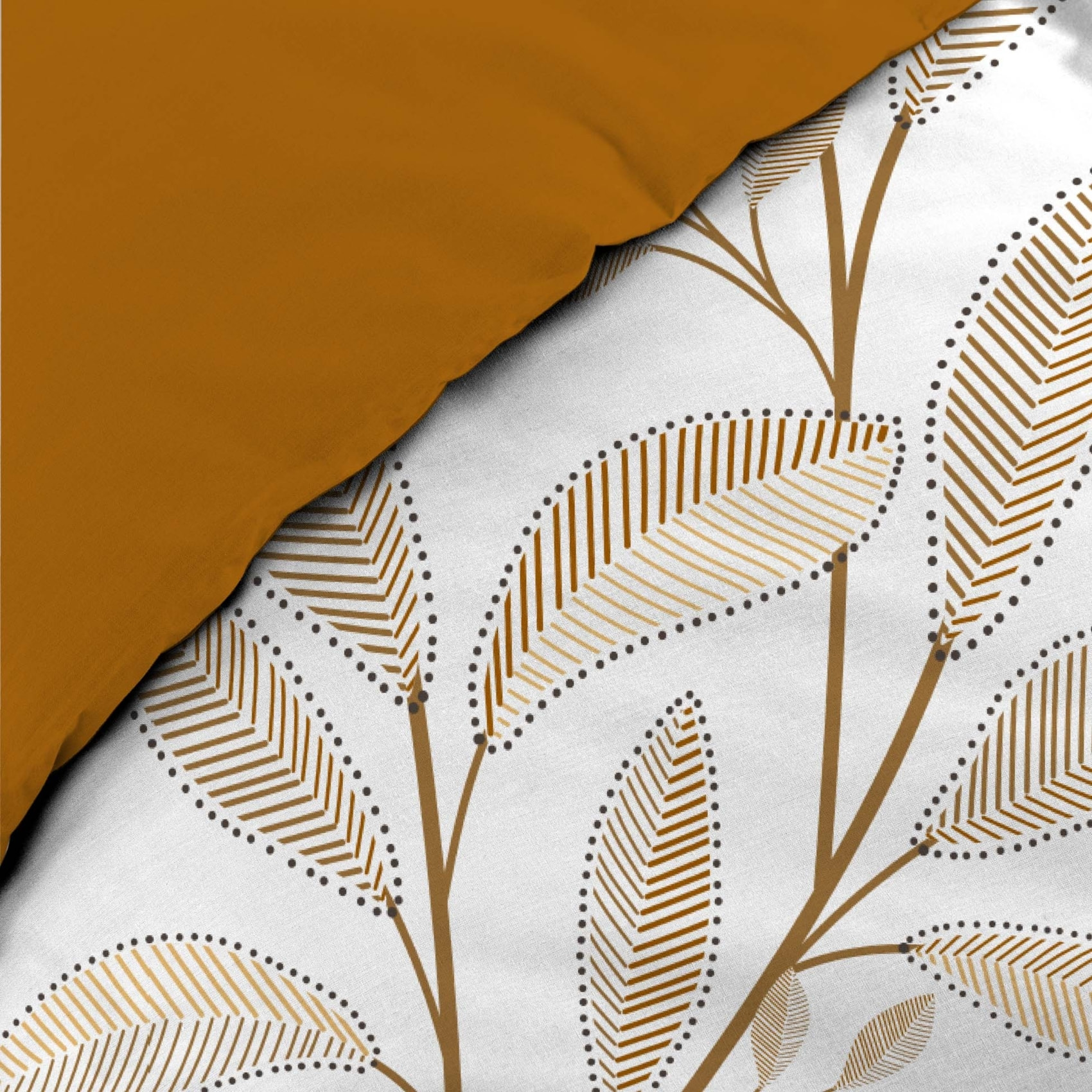 Parure de lit 3 pièces en coton à motif feuilles housse + taies - Blanc