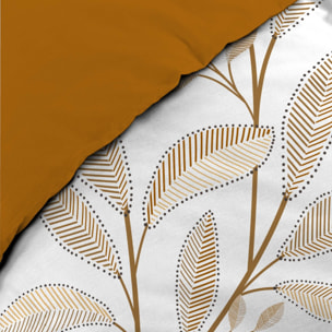 Parure de lit 3 pièces en coton à motif feuilles housse + taies - Blanc