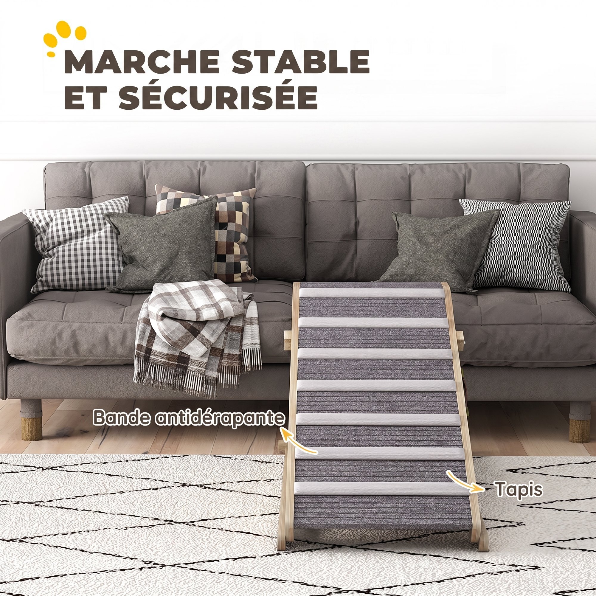 Rampe chien bois réglable surface antidérapante gris