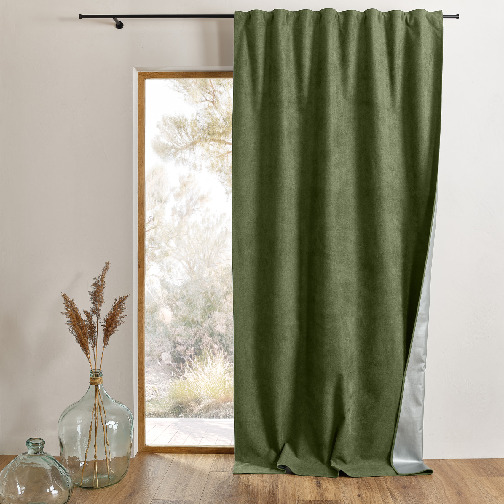 Rideau thermique accroche 3 en 1 occultant et réflecteur de chaleur - Vert Olive