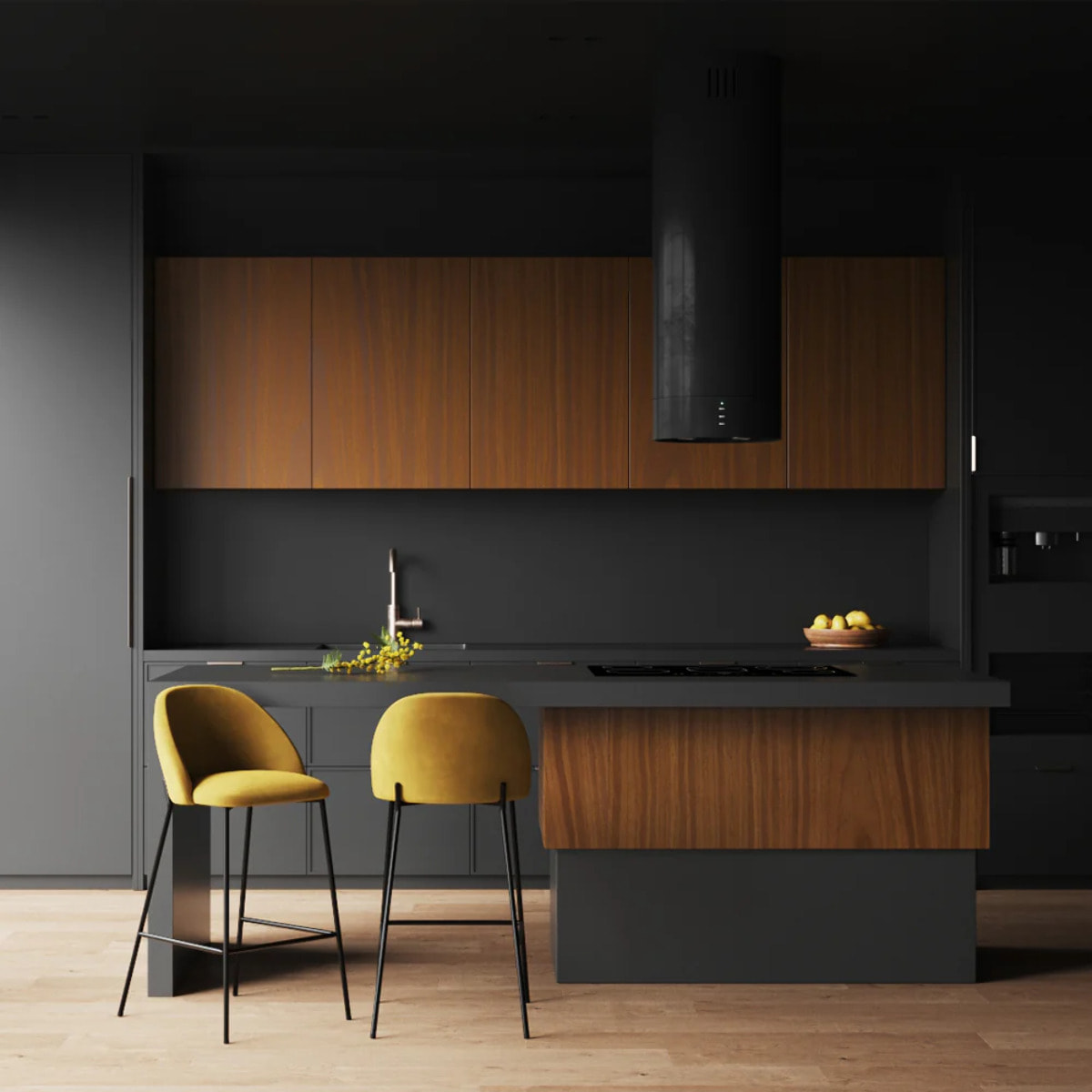 Lot de 2 chaises pour îlot central 66 cm en velours jaune moutarde - Karl