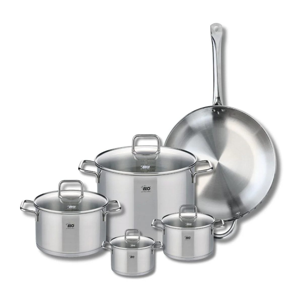 Set de 1 Poêle de cuisson 32 cm et 4 faitouts 12, 14, 20 et 26 cm Elo Profi Citrin