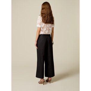 Oltre - Pantaloni palazzo in popeline - Nero