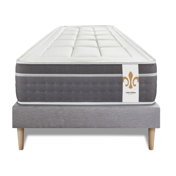Ensemble Matelas Trente - 30cm - Ressorts ensachés et mémoire de forme - Confort d'exception - Sommier Tapissier Gris