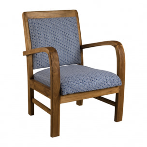 ERIS - Fauteuil bois teck tissu bleu scandi