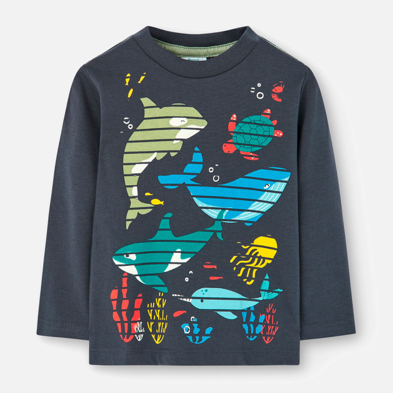 Camiseta niÃ±o estampada, mangas largas, gris oscuro