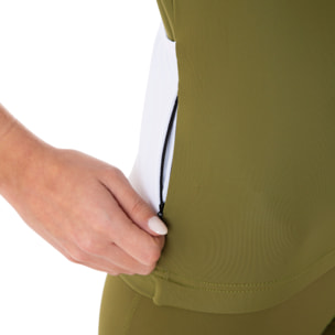 Camiseta ciclista mujer manga corta color kaki y blanco