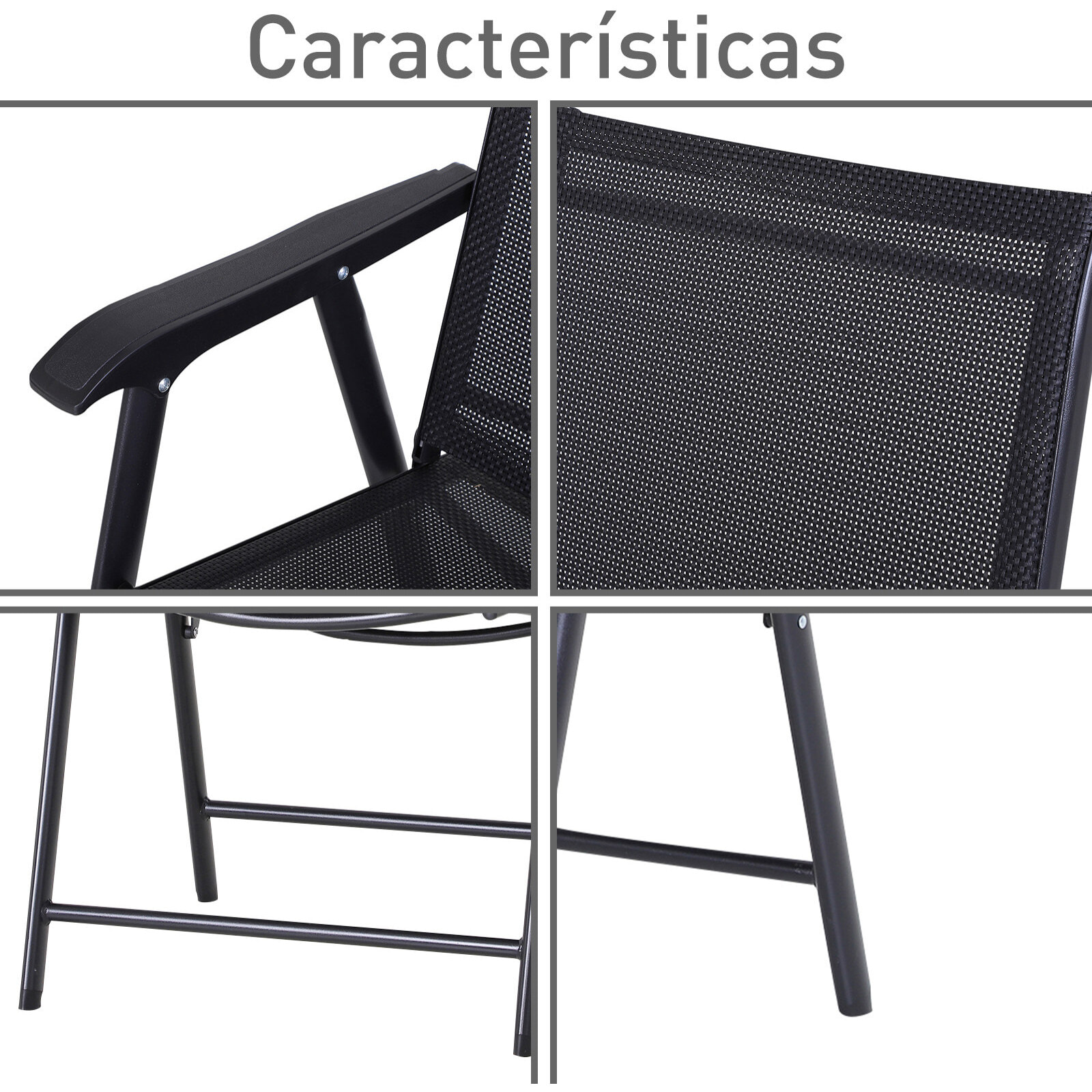 Conjunto 2 Sillas de Jardín Carga 100kg 58x64x94cm Negro