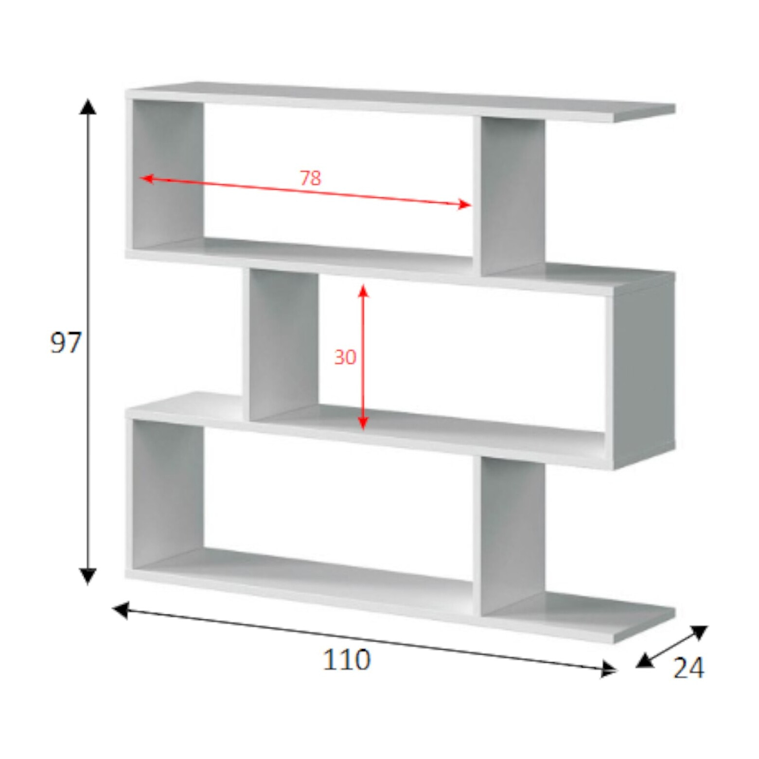 Libreria Hampton, Mobile portalibri bassa bifacciale, Scaffale con tre scomparti, Scaffale moderno da ufficio, cm 110x24h97, Bianco lucido