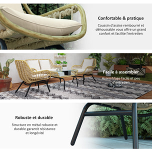 Salon de jardin 4 places – Style exotique – Coussins inclus