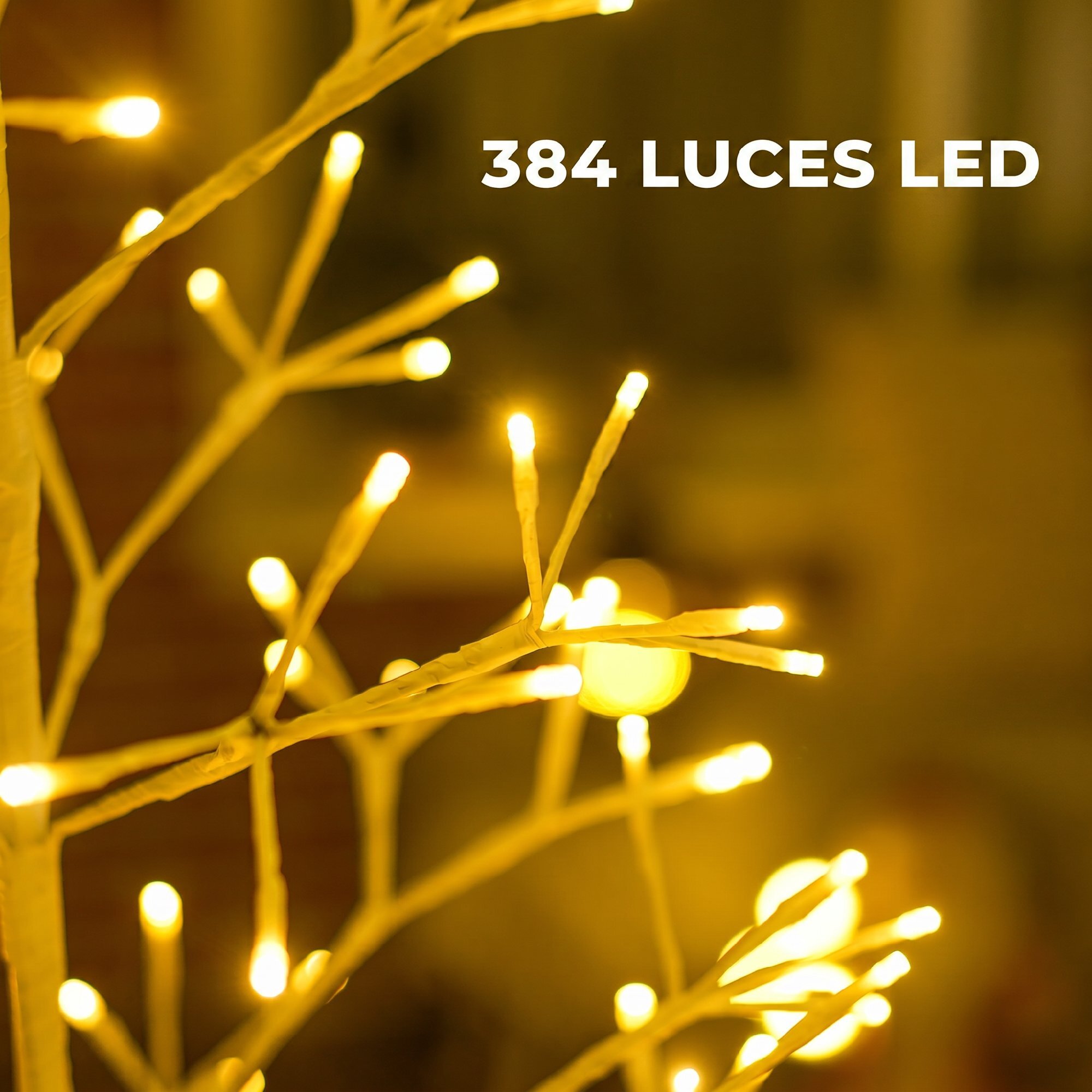 Árbol de Navidad Artificial 180 cm, Lámpara de Árbol con 384 Luces LED Blanco Cálido, Ramas Flexibles, Base de Acero, Decoración Navidad para Interiores y Exteriores, Blanco