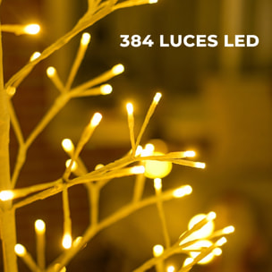 Árbol de Navidad Artificial 180 cm, Lámpara de Árbol con 384 Luces LED Blanco Cálido, Ramas Flexibles, Base de Acero, Decoración Navidad para Interiores y Exteriores, Blanco