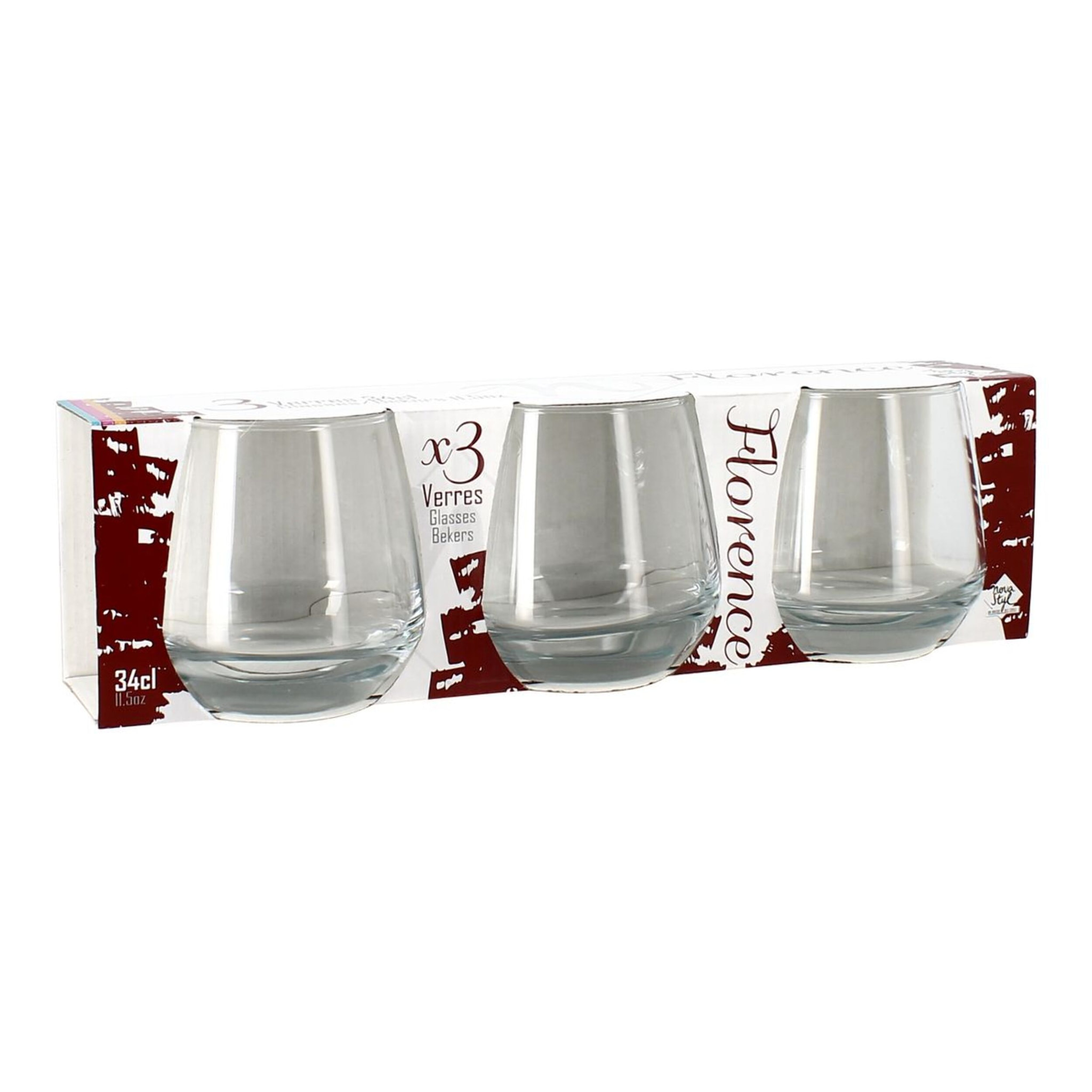 Lot de 3 gobelets 34cl en verre FLORENCE