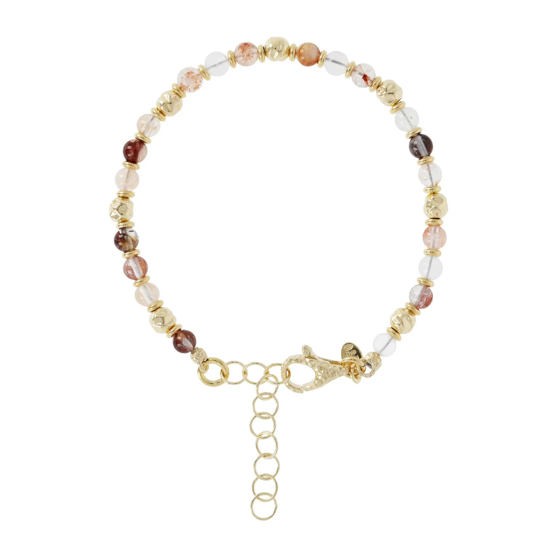 Bracciale in Argento 925 placcato Oro Giallo 18Kt con Sfere Martellate e Corniola Rossa