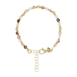Bracciale in Argento 925 placcato Oro Giallo 18Kt con Sfere Martellate e Corniola Rossa