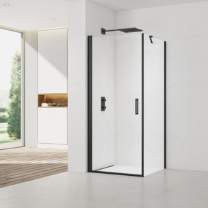Fusion ensemble porte pivotante /paroi 80x100cm anticalcaire avec profilés noir mat (SATFUD80S100C-SET)