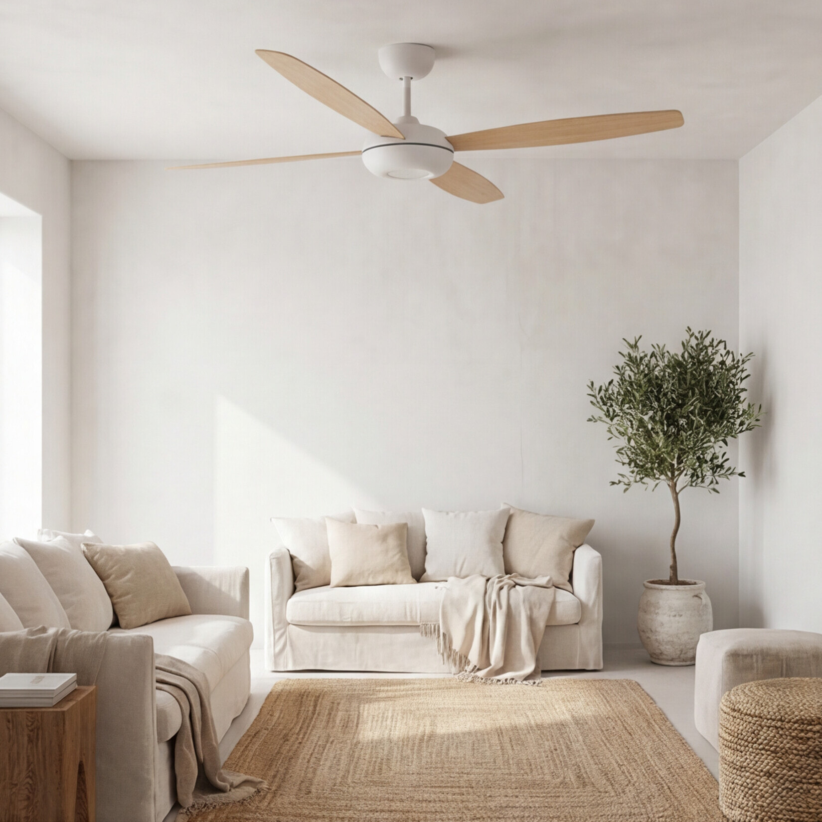 Forlight Ventilador Kudari Blanco Madera clara Blanco