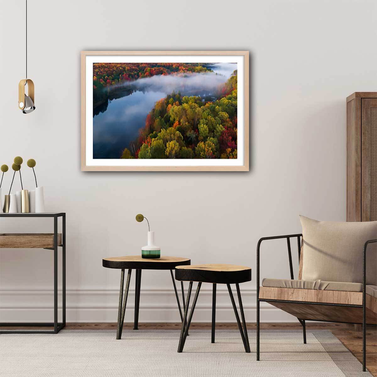 Affiche forêt et symphonie d'automne Affiche + cadre en bois - Chêne