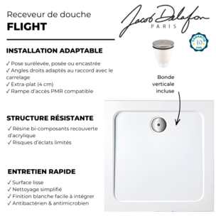 Receveur de douche 100 x 100 cm Flight carré blanc avec bonde verticale chromé
